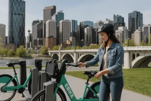 Renting E-bikes in Calgary, Alberta.