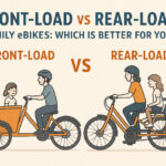 Image showing both a front load and rear load family ebike with kids.