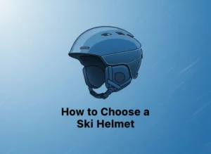 An image of a ski helmet in blue colors with the words "How to Choose a Ski Helmet"