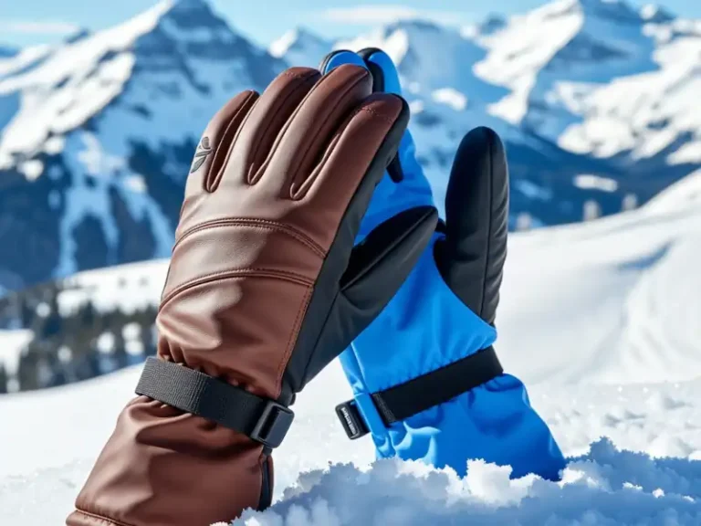 Leather and synthetic waterproof ski gloves side by side comparing the best material for waterproof ski gloves.