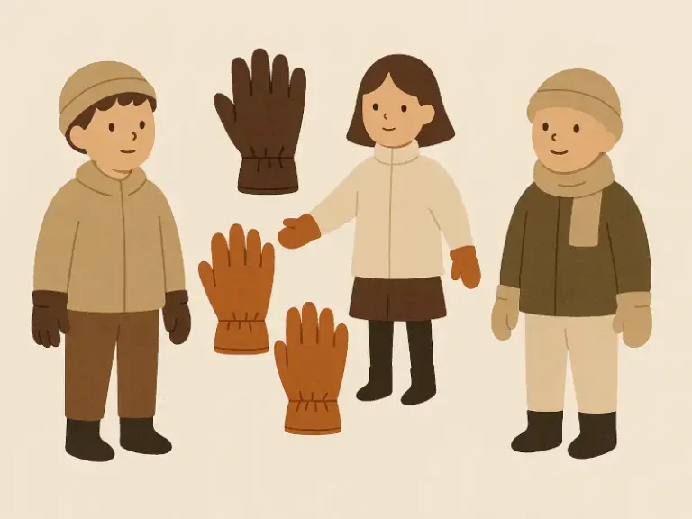 Illustration of children and ski gloves