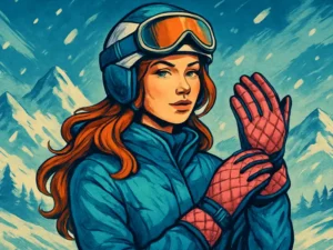An image of a women wearing fashionable ski gloves