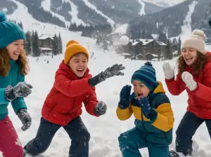 Kids playing In the snow with durable ski gloves