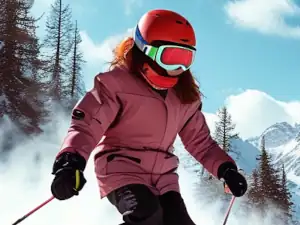 A young girl skiing with warm mittens