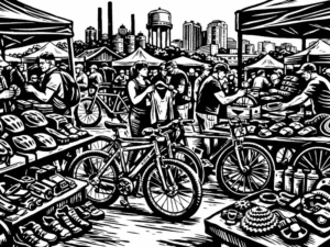 Sketch of a cycling swap meet in Alabama