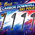 A neon-sign style image with four iconic images of carbon ski poles, and the words: Best Carbon Downhill Ski Poles