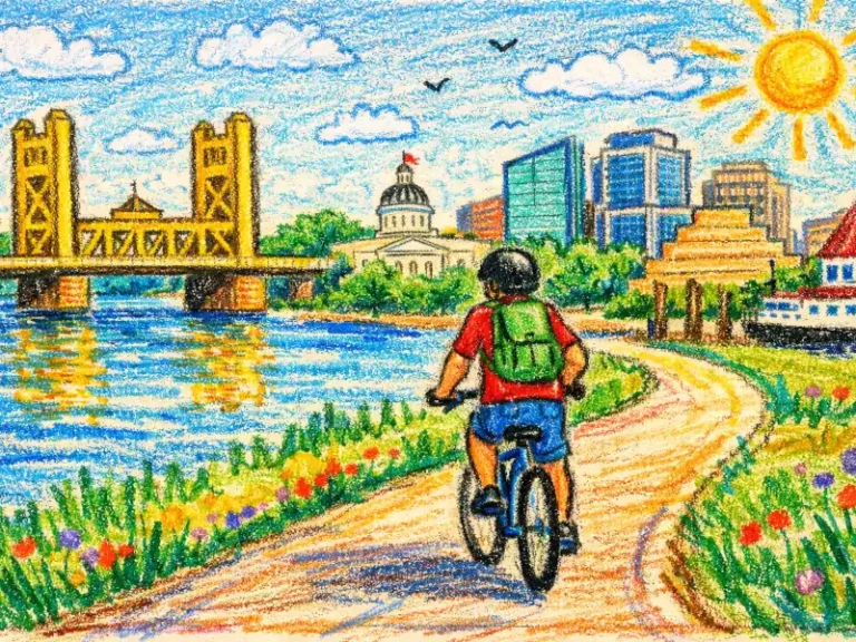 Drawing of a cyclist in Sacramento