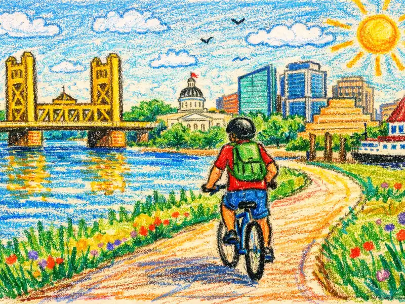 Drawing of a cyclist in Sacramento