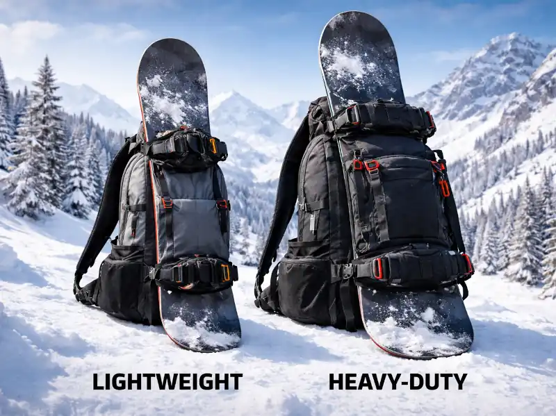 Image of a lightweight and a heavy duty snowboard backpack.