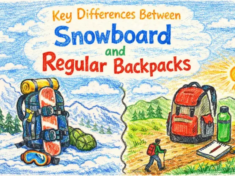 Illustration of regular backpack and snowboard backpack