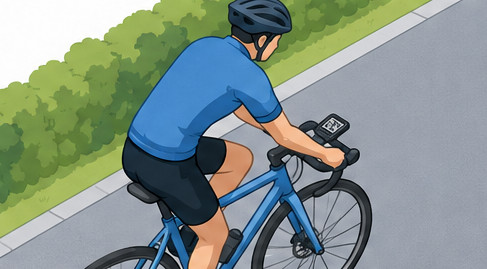 An illustration of a man riding a bicycle with a bike computer on it