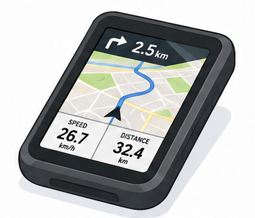 An illustration representation of a full GPS bike computer