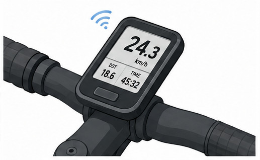 An illustration representing a wireless bike computer 